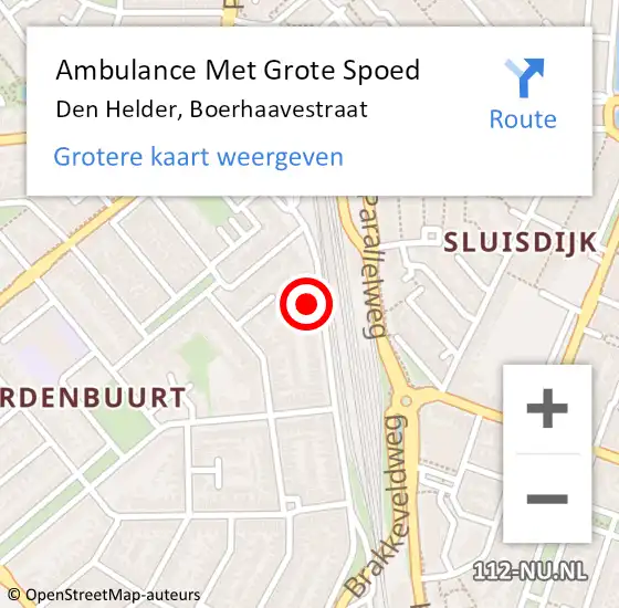 Locatie op kaart van de 112 melding: Ambulance Met Grote Spoed Naar Den Helder, Boerhaavestraat op 6 december 2022 15:03