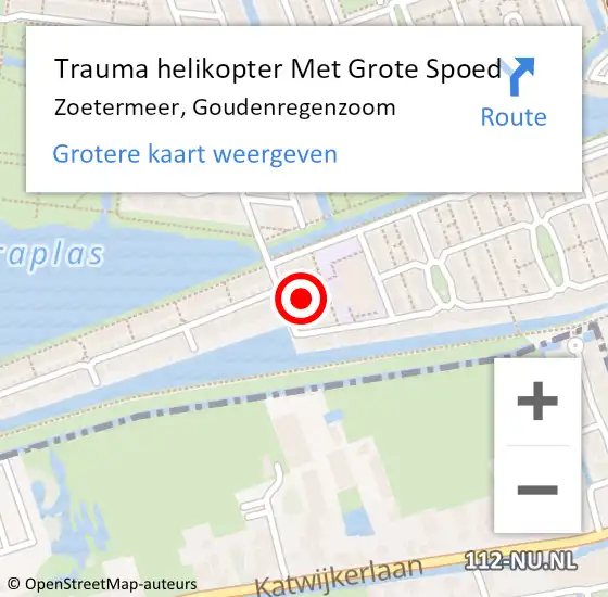 Locatie op kaart van de 112 melding: Trauma helikopter Met Grote Spoed Naar Zoetermeer, Goudenregenzoom op 6 december 2022 15:24