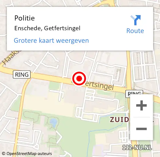 Locatie op kaart van de 112 melding: Politie Enschede, Getfertsingel op 6 december 2022 15:28