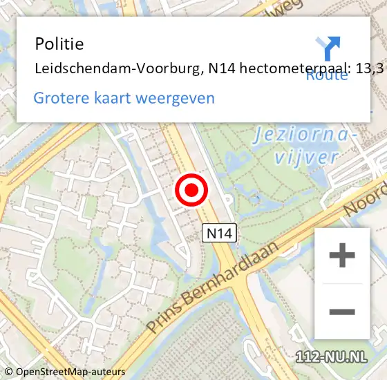 Locatie op kaart van de 112 melding: Politie Leidschendam-Voorburg, N14 hectometerpaal: 13,3 op 6 december 2022 15:34