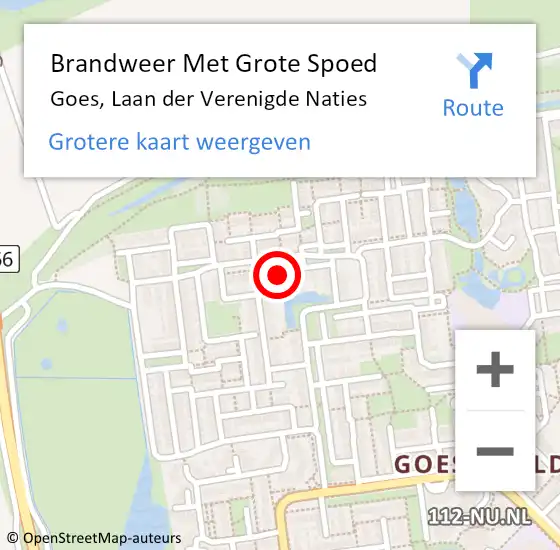 Locatie op kaart van de 112 melding: Brandweer Met Grote Spoed Naar Goes, Laan der Verenigde Naties op 6 december 2022 15:46