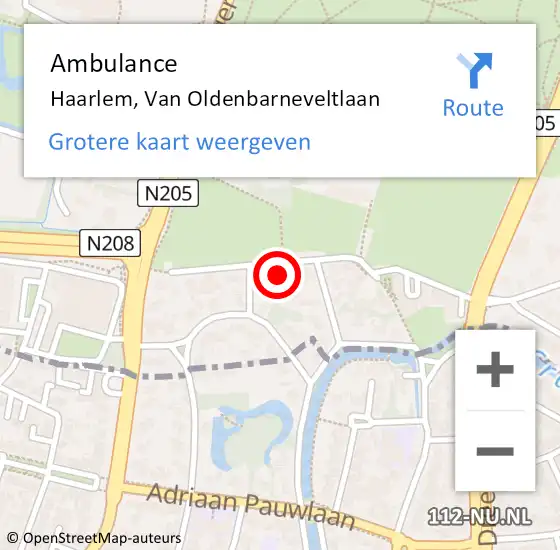 Locatie op kaart van de 112 melding: Ambulance Haarlem, Van Oldenbarneveltlaan op 6 december 2022 15:55