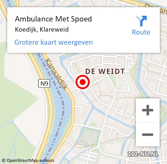 Locatie op kaart van de 112 melding: Ambulance Met Spoed Naar Koedijk, Klareweid op 6 december 2022 16:01