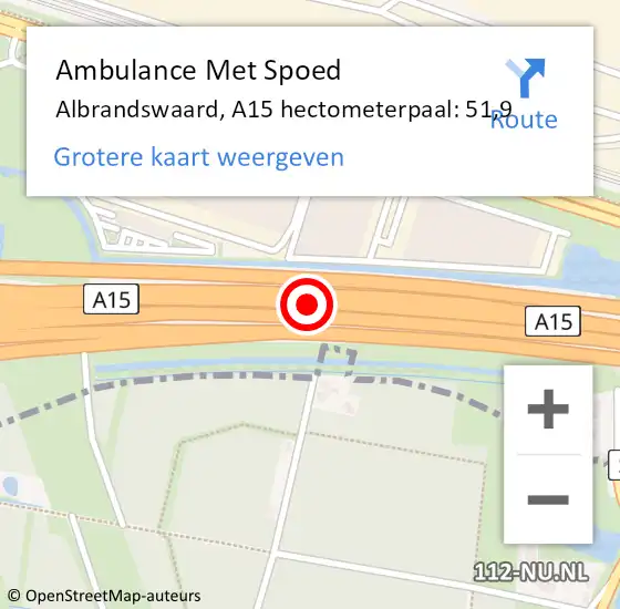 Locatie op kaart van de 112 melding: Ambulance Met Spoed Naar Albrandswaard, A15 hectometerpaal: 51,9 op 6 december 2022 16:12