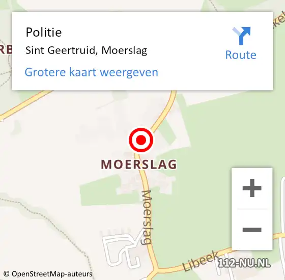 Locatie op kaart van de 112 melding: Politie Sint Geertruid, Moerslag op 6 december 2022 16:16