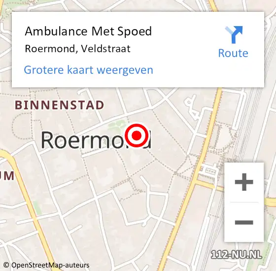 Locatie op kaart van de 112 melding: Ambulance Met Spoed Naar Roermond, Veldstraat op 6 december 2022 16:18