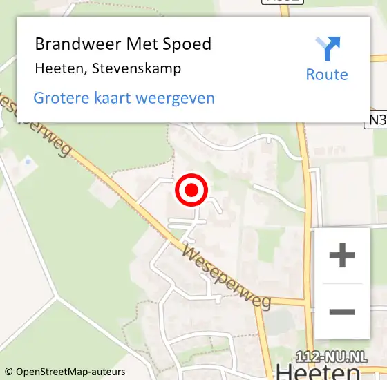 Locatie op kaart van de 112 melding: Brandweer Met Spoed Naar Heeten, Stevenskamp op 6 december 2022 16:32