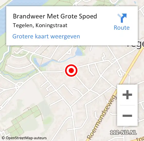 Locatie op kaart van de 112 melding: Brandweer Met Grote Spoed Naar Tegelen, Koningstraat op 6 december 2022 16:40