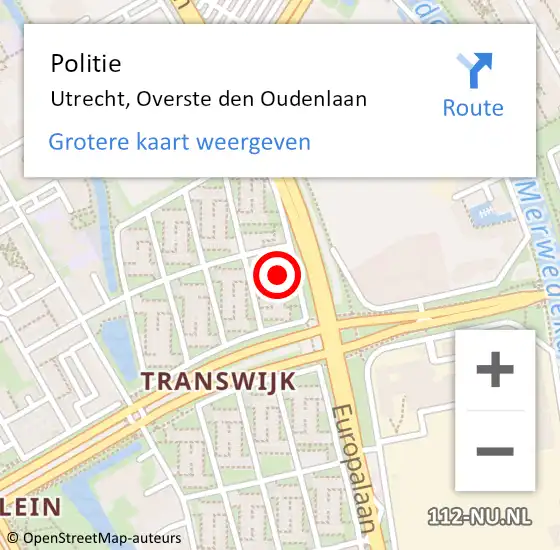 Locatie op kaart van de 112 melding: Politie Utrecht, Overste den Oudenlaan op 6 december 2022 16:50