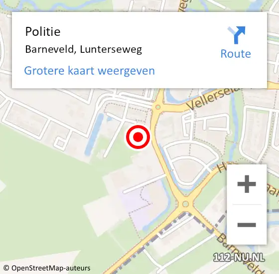 Locatie op kaart van de 112 melding: Politie Barneveld, Lunterseweg op 6 december 2022 16:53