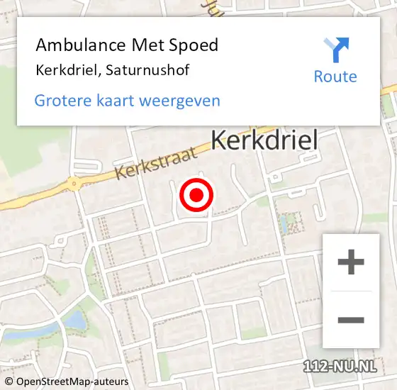 Locatie op kaart van de 112 melding: Ambulance Met Spoed Naar Kerkdriel, Saturnushof op 6 december 2022 16:56