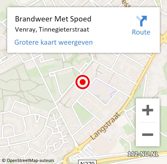 Locatie op kaart van de 112 melding: Brandweer Met Spoed Naar Venray, Tinnegieterstraat op 6 december 2022 17:10