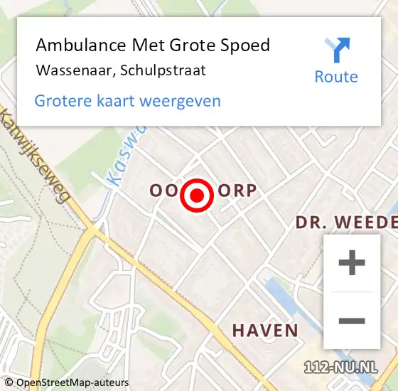 Locatie op kaart van de 112 melding: Ambulance Met Grote Spoed Naar Wassenaar, Schulpstraat op 6 december 2022 17:20