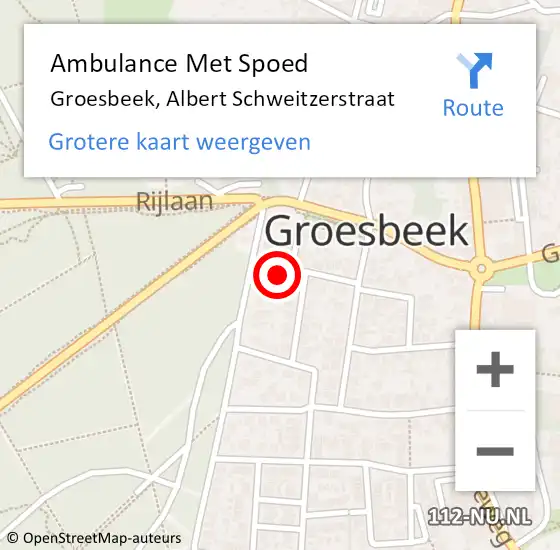 Locatie op kaart van de 112 melding: Ambulance Met Spoed Naar Groesbeek, Albert Schweitzerstraat op 6 december 2022 17:20