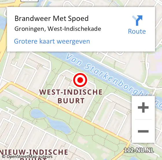 Locatie op kaart van de 112 melding: Brandweer Met Spoed Naar Groningen, West-Indischekade op 6 december 2022 17:27