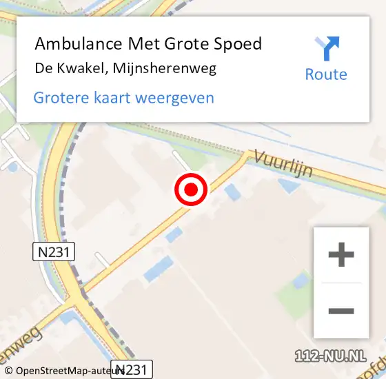 Locatie op kaart van de 112 melding: Ambulance Met Grote Spoed Naar De Kwakel, Mijnsherenweg op 6 december 2022 17:31