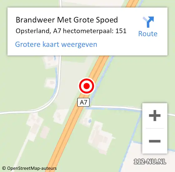 Locatie op kaart van de 112 melding: Brandweer Met Grote Spoed Naar Opsterland, A7 hectometerpaal: 151 op 6 december 2022 17:36