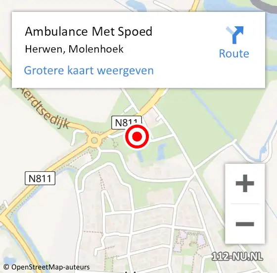 Locatie op kaart van de 112 melding: Ambulance Met Spoed Naar Herwen, Molenhoek op 6 december 2022 17:36