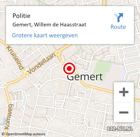 Locatie op kaart van de 112 melding: Politie Gemert, Willem de Haasstraat op 6 december 2022 17:48