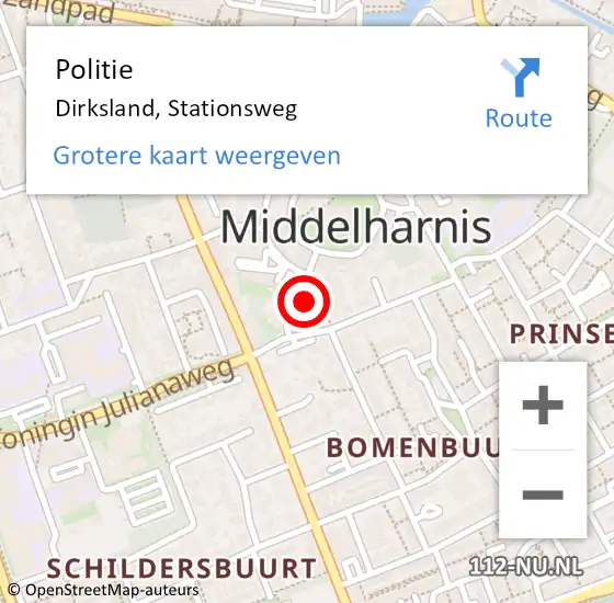 Locatie op kaart van de 112 melding: Politie Dirksland, Stationsweg op 6 december 2022 18:17