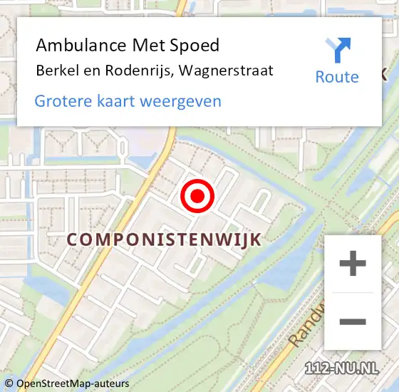 Locatie op kaart van de 112 melding: Ambulance Met Spoed Naar Berkel en Rodenrijs, Wagnerstraat op 6 december 2022 18:38