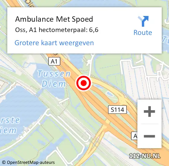 Locatie op kaart van de 112 melding: Ambulance Met Spoed Naar Oss, A1 hectometerpaal: 6,6 op 6 december 2022 18:42