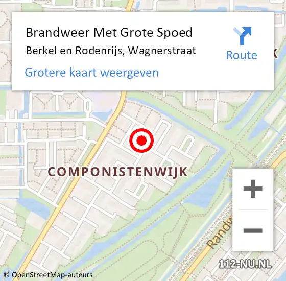 Locatie op kaart van de 112 melding: Brandweer Met Grote Spoed Naar Berkel en Rodenrijs, Wagnerstraat op 6 december 2022 18:54