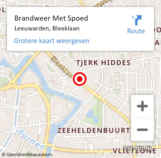 Locatie op kaart van de 112 melding: Brandweer Met Spoed Naar Leeuwarden, Bleeklaan op 6 december 2022 18:55