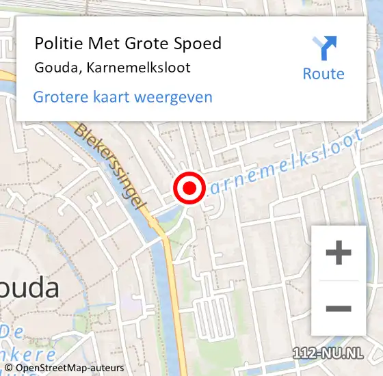 Locatie op kaart van de 112 melding: Politie Met Grote Spoed Naar Gouda, Karnemelksloot op 6 december 2022 19:03