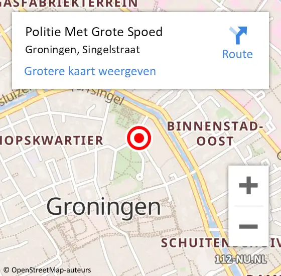 Locatie op kaart van de 112 melding: Politie Met Grote Spoed Naar Groningen, Singelstraat op 6 december 2022 19:05