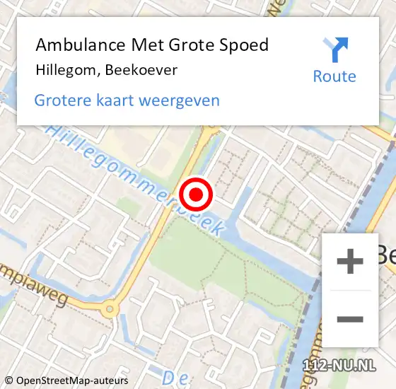 Locatie op kaart van de 112 melding: Ambulance Met Grote Spoed Naar Hillegom, Beekoever op 6 december 2022 19:16