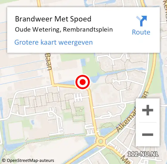 Locatie op kaart van de 112 melding: Brandweer Met Spoed Naar Oude Wetering, Rembrandtsplein op 6 december 2022 19:50