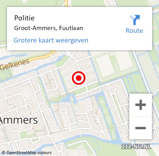 Locatie op kaart van de 112 melding: Politie Groot-Ammers, Fuutlaan op 6 december 2022 19:51