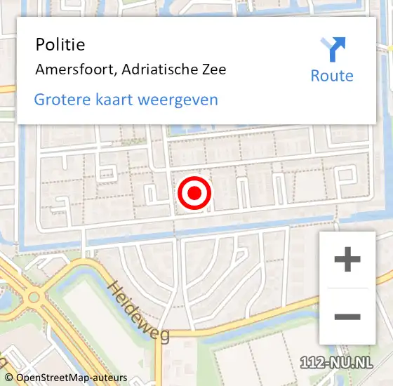 Locatie op kaart van de 112 melding: Politie Amersfoort, Adriatische Zee op 6 december 2022 19:51