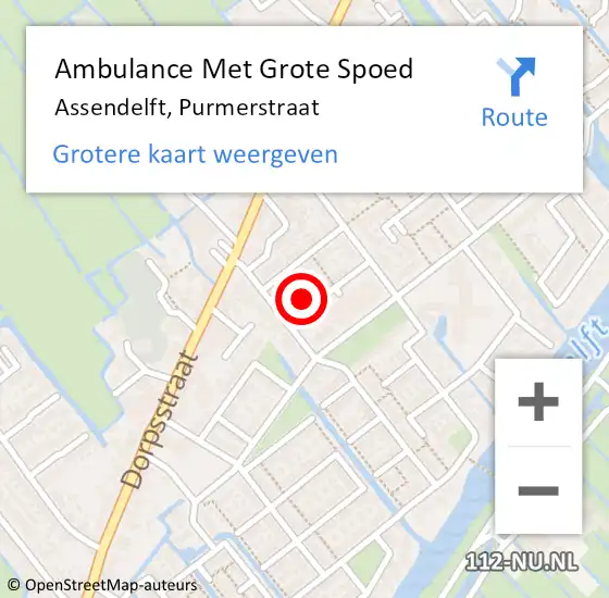 Locatie op kaart van de 112 melding: Ambulance Met Grote Spoed Naar Assendelft, Purmerstraat op 6 december 2022 20:06
