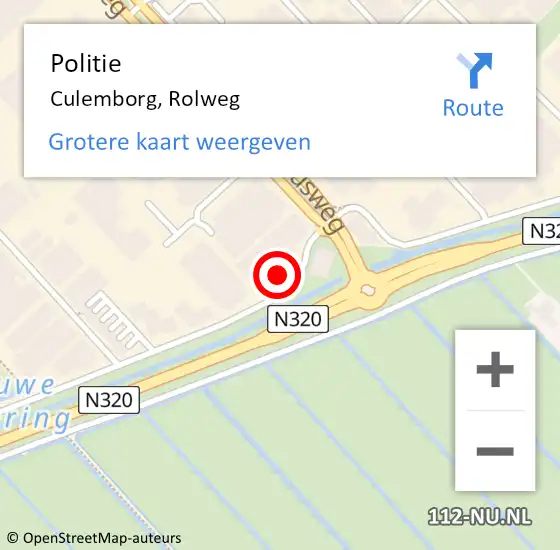 Locatie op kaart van de 112 melding: Politie Culemborg, Rolweg op 6 december 2022 20:53