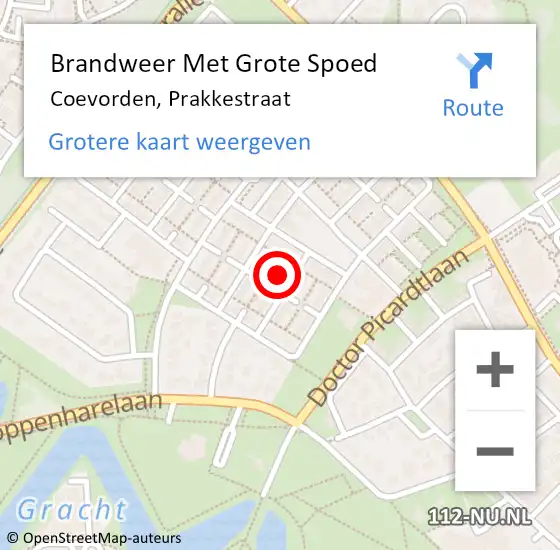 Locatie op kaart van de 112 melding: Brandweer Met Grote Spoed Naar Coevorden, Prakkestraat op 6 december 2022 21:18