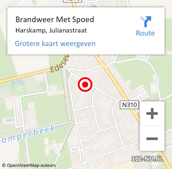 Locatie op kaart van de 112 melding: Brandweer Met Spoed Naar Harskamp, Julianastraat op 6 december 2022 21:20