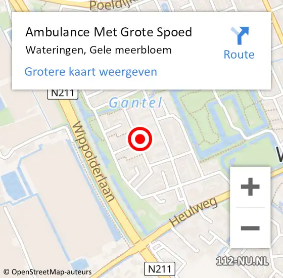 Locatie op kaart van de 112 melding: Ambulance Met Grote Spoed Naar Wateringen, Gele meerbloem op 6 december 2022 21:33