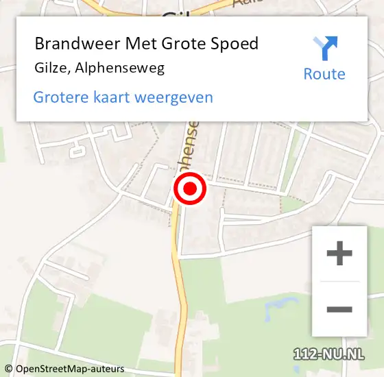 Locatie op kaart van de 112 melding: Brandweer Met Grote Spoed Naar Gilze, Alphenseweg op 6 december 2022 21:37