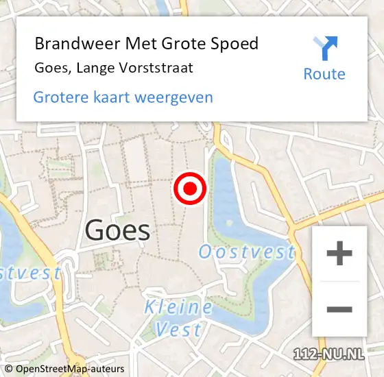 Locatie op kaart van de 112 melding: Brandweer Met Grote Spoed Naar Goes, Lange Vorststraat op 6 december 2022 21:45