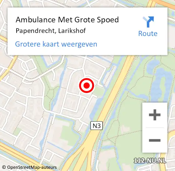 Locatie op kaart van de 112 melding: Ambulance Met Grote Spoed Naar Papendrecht, Larikshof op 6 december 2022 22:21