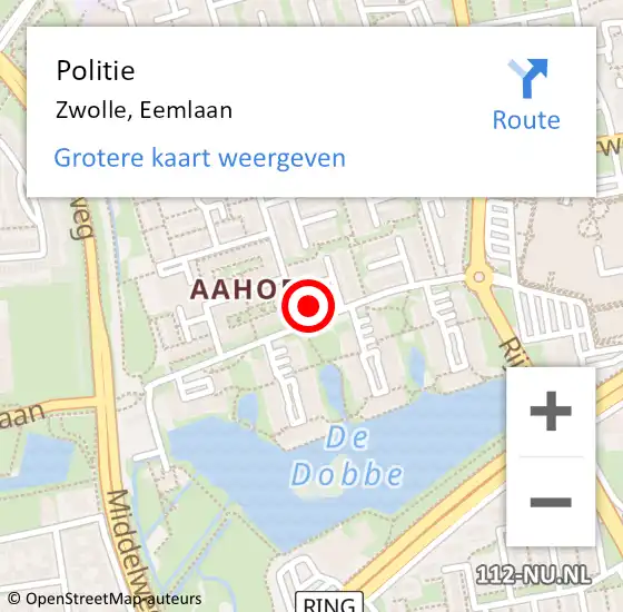 Locatie op kaart van de 112 melding: Politie Zwolle, Eemlaan op 6 december 2022 22:27