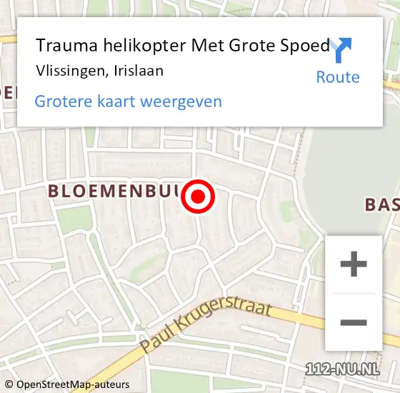 Locatie op kaart van de 112 melding: Trauma helikopter Met Grote Spoed Naar Vlissingen, Irislaan op 6 december 2022 22:46