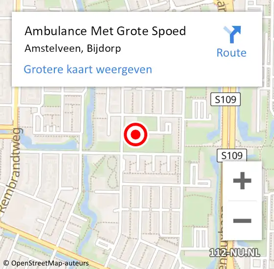 Locatie op kaart van de 112 melding: Ambulance Met Grote Spoed Naar Amstelveen, Bijdorp op 6 december 2022 22:59