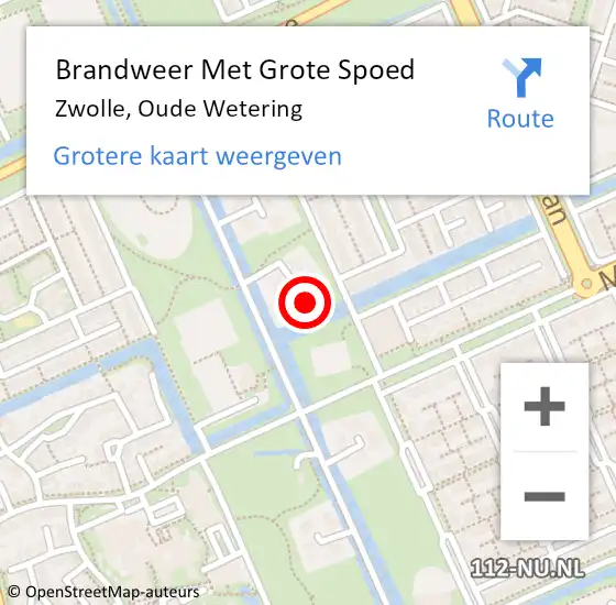 Locatie op kaart van de 112 melding: Brandweer Met Grote Spoed Naar Zwolle, Oude Wetering op 6 december 2022 23:29