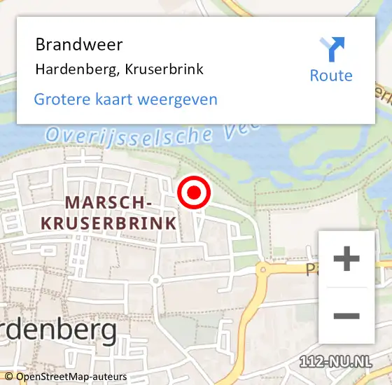 Locatie op kaart van de 112 melding: Brandweer Hardenberg, Kruserbrink op 6 december 2022 23:36