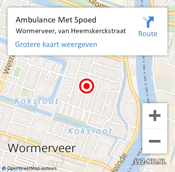 Locatie op kaart van de 112 melding: Ambulance Met Spoed Naar Wormerveer, van Heemskerckstraat op 7 december 2022 00:20