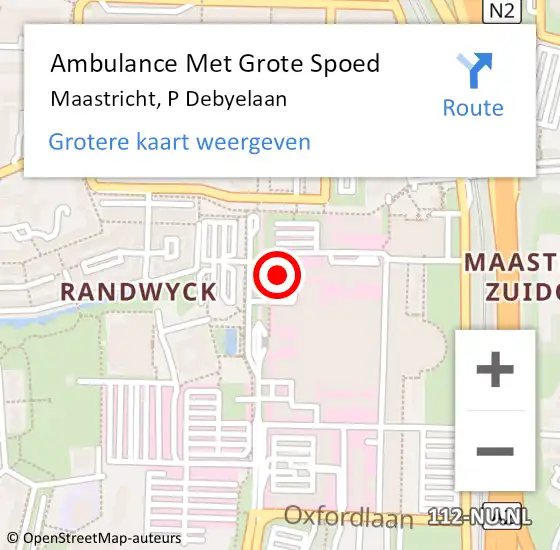 Locatie op kaart van de 112 melding: Ambulance Met Grote Spoed Naar Maastricht, P Debyelaan op 7 december 2022 01:12