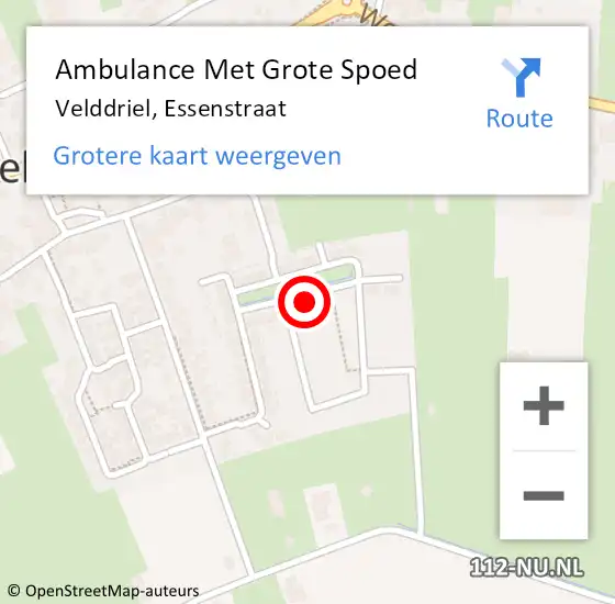 Locatie op kaart van de 112 melding: Ambulance Met Grote Spoed Naar Velddriel, Essenstraat op 7 december 2022 01:17